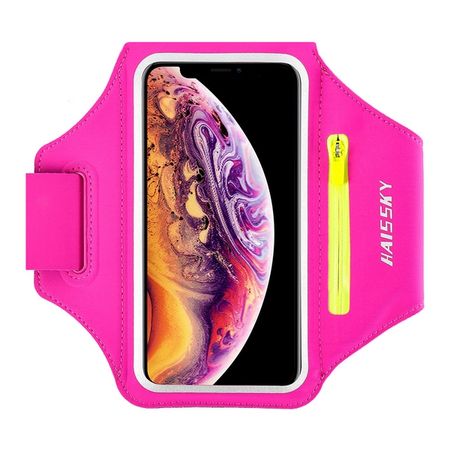 Universal - Sport Armband für Smartphones bis 6.5" - Fach für AirPods Ladecase - pink/gelb