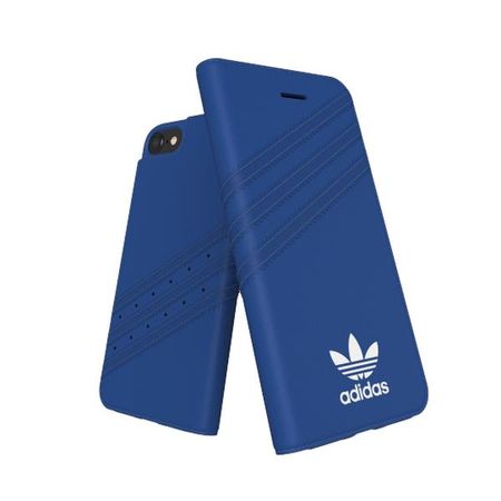 Adidas - iPhone SE (2022) / SE (2020) / 8 / 7 / 6S / 6 Hülle - Leder Bookcover - Suede Series - blau