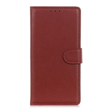 Sony Xperia 10 II Handy Hülle - Litchi Leder Bookcover Series - braun