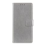 OnePlus 8 Handy Hülle - Litchi Leder Bookcover II Series - silber