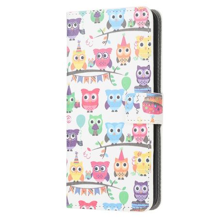 Samsung Galaxy A21s Handy Hülle - Leder Bookcover - mit Standfunktion - Eulenfamilie