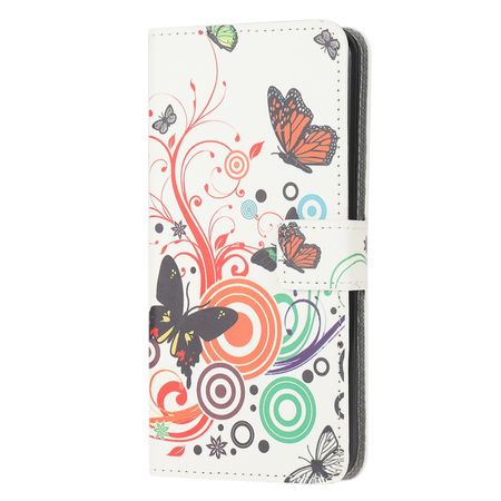 Huawei P smart 2020 Handy Hülle - Leder Bookcover - mit Standfunktion - Schmetterlinge und Kreise