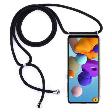 MU Style - Samsung Galaxy A21s Handykette - Necklace TPU Umhänge Hülle - transparent/schwarz