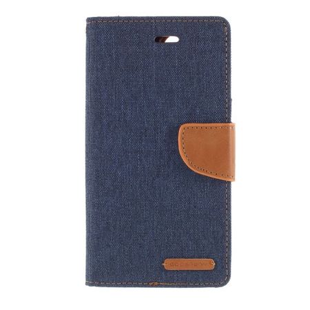 Goospery - iPhone 12 Pro Max Hülle - Leder/Stoff Case - Canvas Diary Series - navy/camel