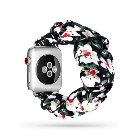 Apple Watch (49/45/44/42mm) Stoff Armband - grün mit Blumen