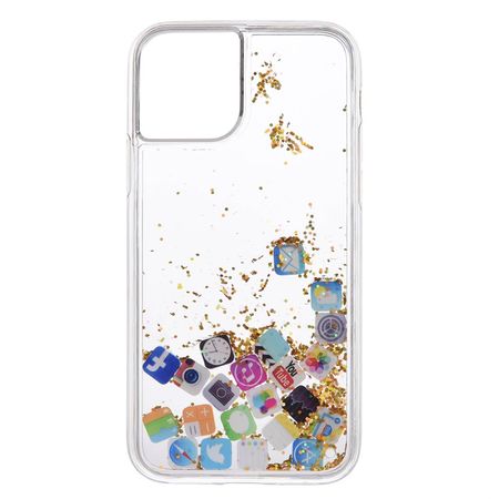 iPhone 12 / iPhone 12 Pro Hülle - Plastik Hardcase mit Glitter und App Icons - gold