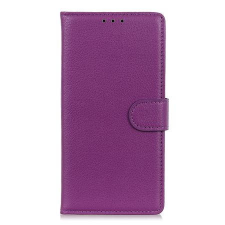 Motorola One Fusion Plus Handy Hülle - Litchi Leder Bookcover Series - purpur