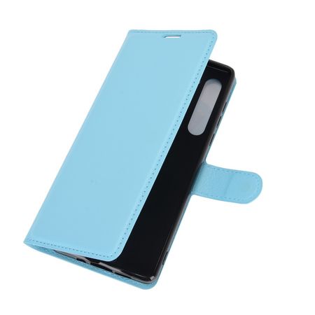 Motorola Edge Handy Hülle - Litchi Leder Bookcover Series - blau
