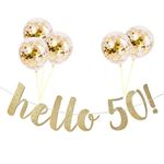 Girlande und Luftballone - Hello 50! - 50. Geburtstag - gold