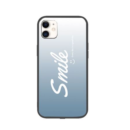iPhone 12 Pro Max Hülle mit LED Highlight - Hardcase mit TPU Rand - Smile - blau