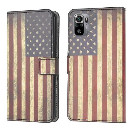 Xiaomi Redmi Note 10S / Redmi Note 10 4G Handy Hülle - Leder Bookcover Image Series - Retro USA Flagge