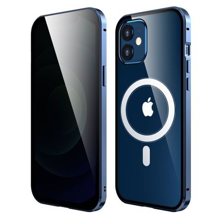 iPhone 12 mini - 360 Grad PanzerGlas Alu Case Magnet-Technologie - MagSafe Privacy Glas Series - blau
