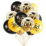 15-teiliges Luftballon Set - 50. Geburtstag - schwarz/gold