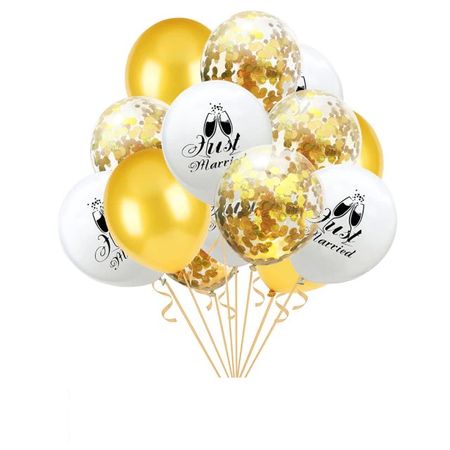 Hochzeits Ballon Set - "Just Married" - 15 Stück - weiss/gold