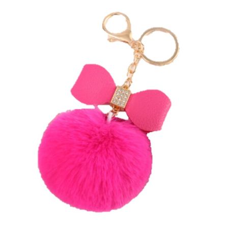 Pompom Schlüsselanhänger mit Schleife - Taschenanhänger - pink