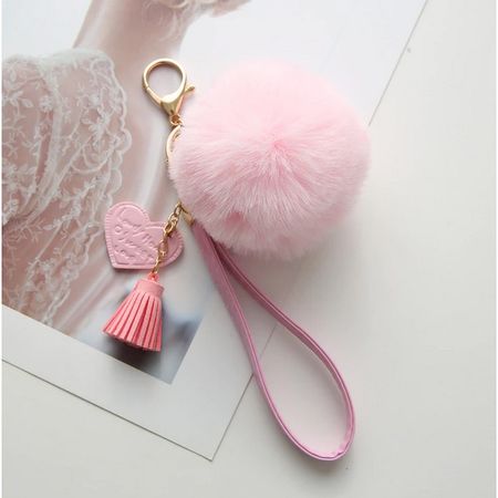 Pompom Schlüsselanhänger mit Kunstleder Details - Taschenanhänger - rosa