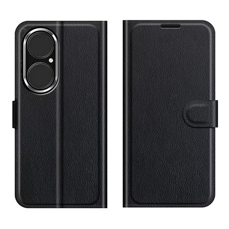 Huawei P50 Handy Hülle - Litchi Leder Bookcover Series - schwarz