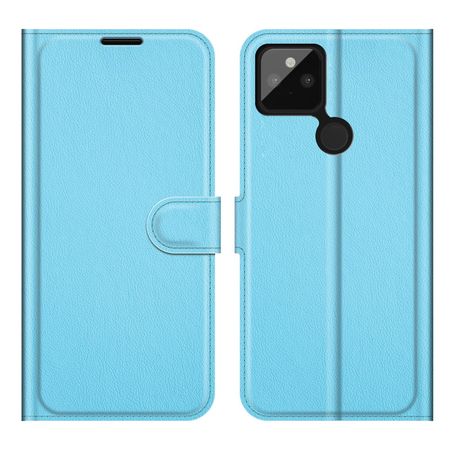 Google Pixel 5a Handy Hülle - Litchi Leder Bookcover Series - blau