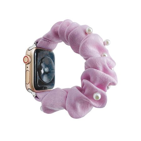 Apple Watch (41/40/38mm) Stoff Armband - rosa mit Perlen