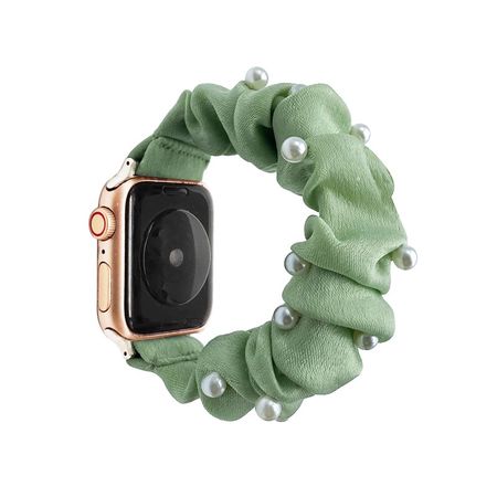 Apple Watch (41/40/38mm) Stoff Armband - hellgrün mit Perlen