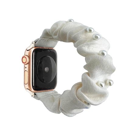 Apple Watch (49/45/44/42mm) Stoff Armband - weiss mit Perlen