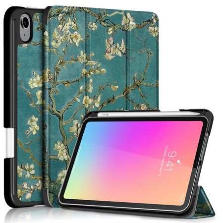 iPad mini 6 Hülle - Dreifach faltbares Case aus Leder - Baum mit Blüten