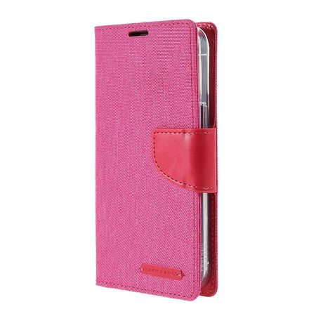 Goospery - iPhone 13 Pro Hülle - Leder/Stoff Case - Canvas Diary Series - pink