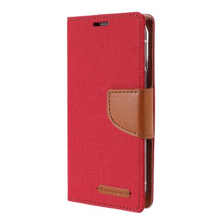 Goospery - iPhone 13 Hülle - Leder/Stoff Case - Canvas Diary Series - rot/camel