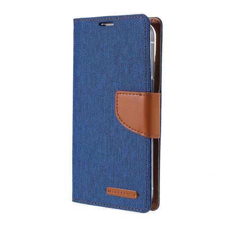 Goospery - iPhone 13 Hülle - Leder/Stoff Case - Canvas Diary Series - blau/camel