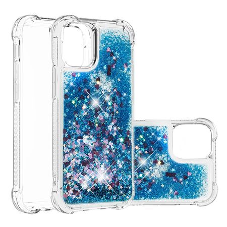 iPhone 13 Pro Max Hülle - Glitter Softcase - blau
