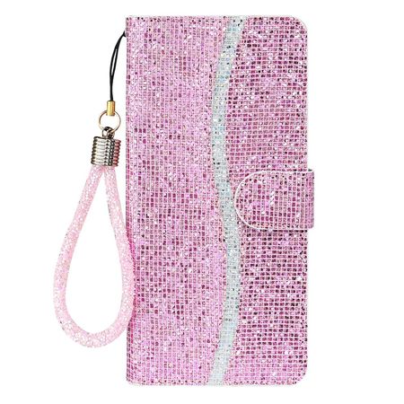 Samsung Galaxy S22 Handy Hülle - Leder Glitzerhülle mit Streifen - pink