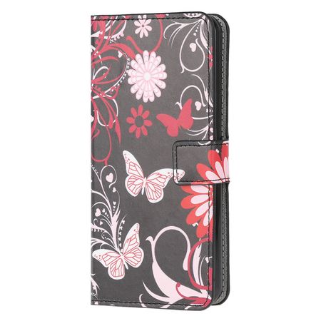 iPhone 13 mini Handy Hülle - Leder Bookcover Image Series - Schmetterlinge und Blumen