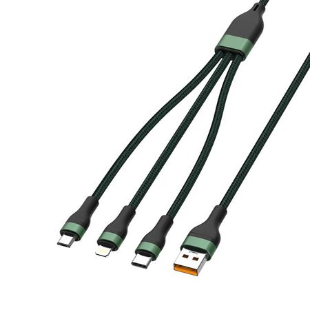 FONENG - Standard USB-A auf USB Typ-C, Micro USB, Lightning 3 in 1 Ladekabel (1.2 m, 66W) - X78 Series - grün