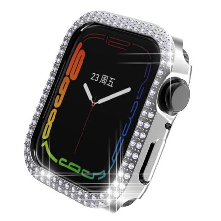 Apple Watch (45mm) Bumper Hardcase - mit Glitzersteinen - Bling Series - silber