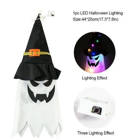 Halloween Dekoration LED Geist (44cm) - Geist mit Lichterkette zum aufhänge - Ghost Series - buntes Licht 