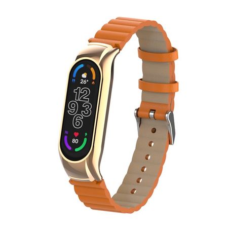 Xiaomi Mi Smart Band 7 Echtleder Armband & Metallfassung - Knotted Leather Series - orange