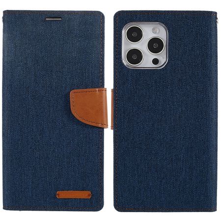 Goospery - iPhone 14 Pro Max Hülle - Bookcover - Canvas Diary Series - dunkelblau