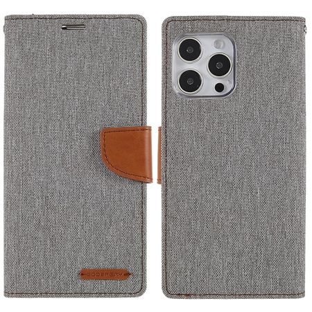 Goospery - iPhone 14 Pro Max Hülle - Bookcover - Canvas Diary Series - grau