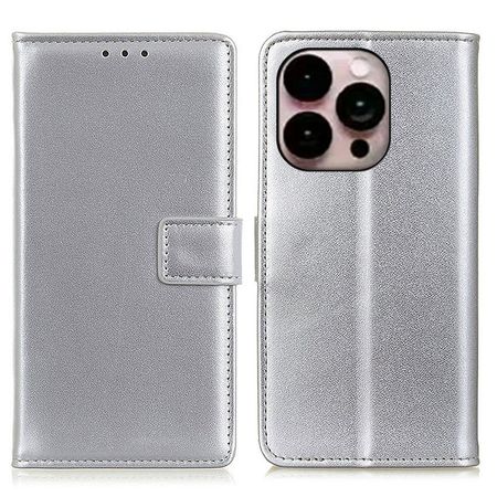 iPhone 14 Pro Max Handy Hülle - Classic II Leder Bookcover Series - silber