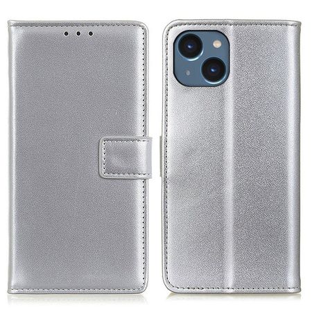 iPhone 14 Plus Handy Hülle - Classic II Leder Bookcover Series - silber