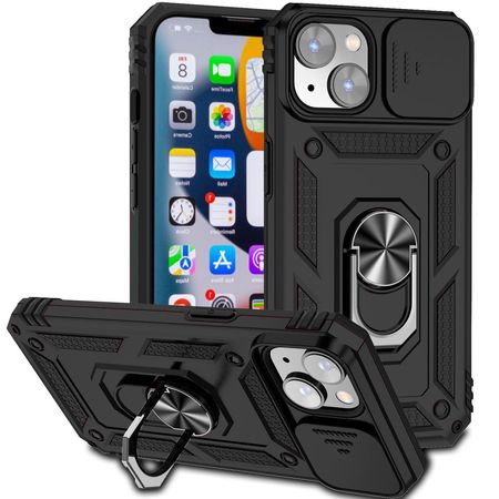iPhone 14 Handy Hülle - Robustes Hardcase mit Kickstand - Kickstand Slide Cam Series - schwarz
