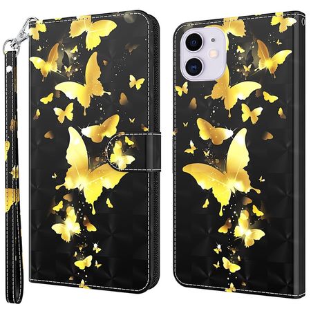 Leder-Hülle Für IPhone 12/12 Pro Mit Schmetterling & Blumen-Motiv – Klappcase Mit Ständer & Kartenfächern (Blau)