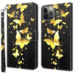 iPhone 14 Pro Handy Hülle - Leder Bookcover Image Series - goldener Schmetterling