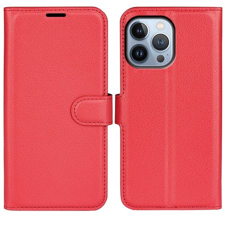 iPhone 14 Pro Max Handy Hülle - Litchi Leder Bookcover Series - rot