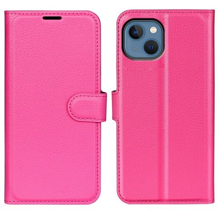 iPhone 14 Plus Handy Hülle - Litchi Leder Bookcover Series - pink