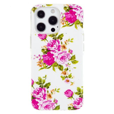 iPhone 14 Pro Max Handyhülle - Leuchtendes Case - Softcase Image Plastik Series - pinke Blumen