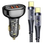 USAMS - KFZ Auto Ladegerät (80W) - Digital Display, 2x USB / 1x USB-C - USB-C Kabel - Ice Series - schwarz