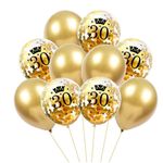 10-teiliges Luftballon Set - 30. Geburtstag - Latex Ballons mit Konfetti - Golden Series - gold