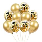 10-teiliges Luftballon Set - 40. Geburtstag - Latex Ballons mit Konfetti - Golden Series - gold