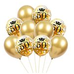 10-teiliges Luftballon Set - 50. Geburtstag - Latex Ballons mit Konfetti - Golden Series - gold